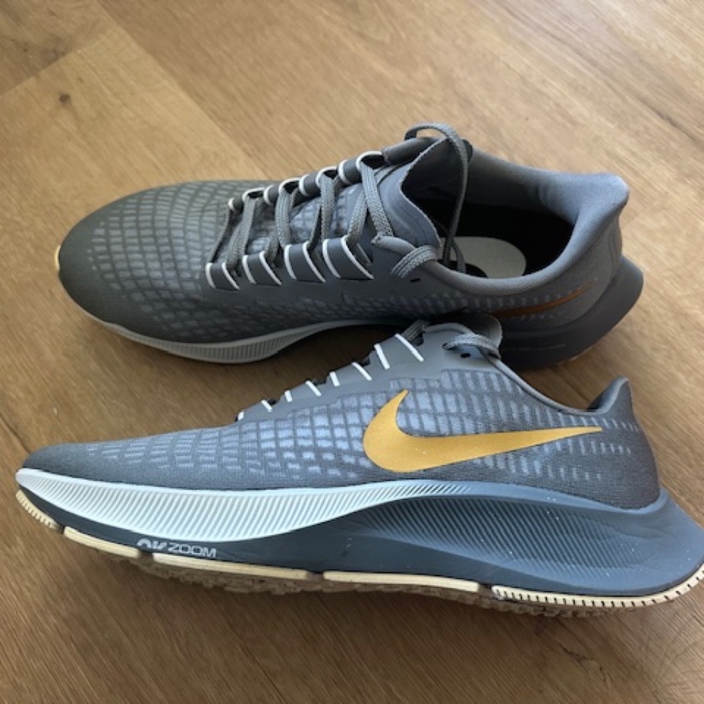 Nike Men's Air Pegasus Zoom 37 Running Shoes- Size 11- Grey with Gold Swoosh